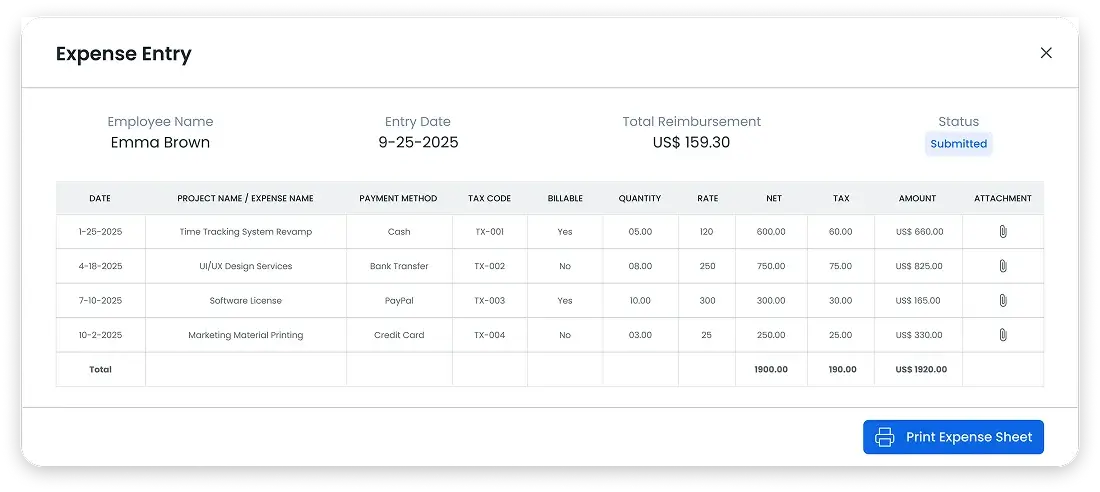 View Expense Details