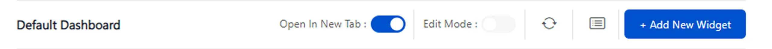Detail Dashboard with options to open in a new tab, edit mode, and add a new widget.